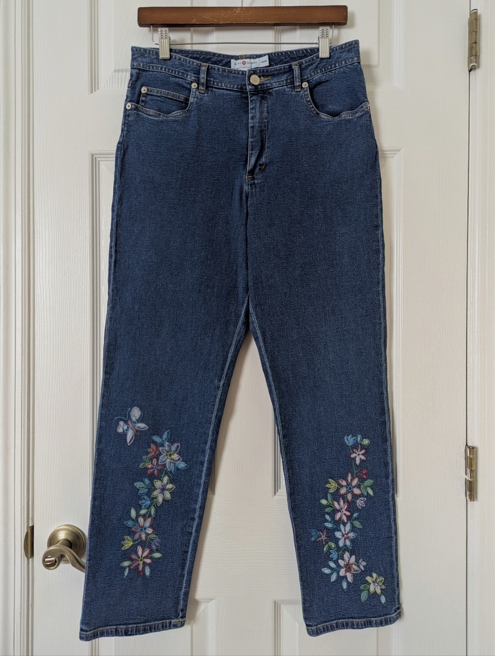 Real Clothes by Saks Fifth Avenue 90's Vintage Floral Embroidered Jeans Blue 10P - Picture 1 of 13